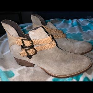 REBELS  Gray Tan Taupe Beige Buckle Ankle Booties.